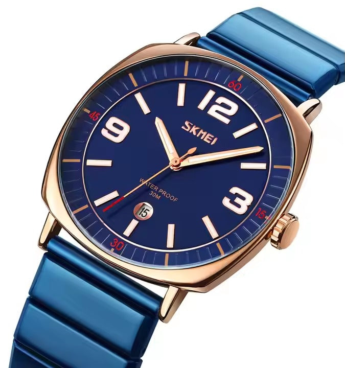 SKMEI - 9280 - Slim Steel Analog Quartz Watch - Rosegold/Blue image 0