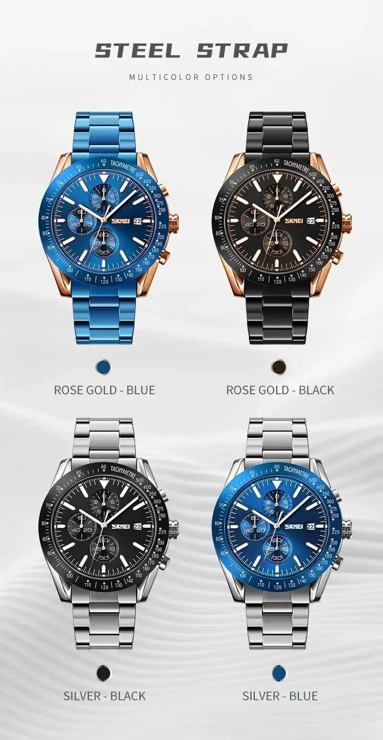 Skmei - 9253 - Elite Chronograph Watch - Silver/Blue-Steel image 2