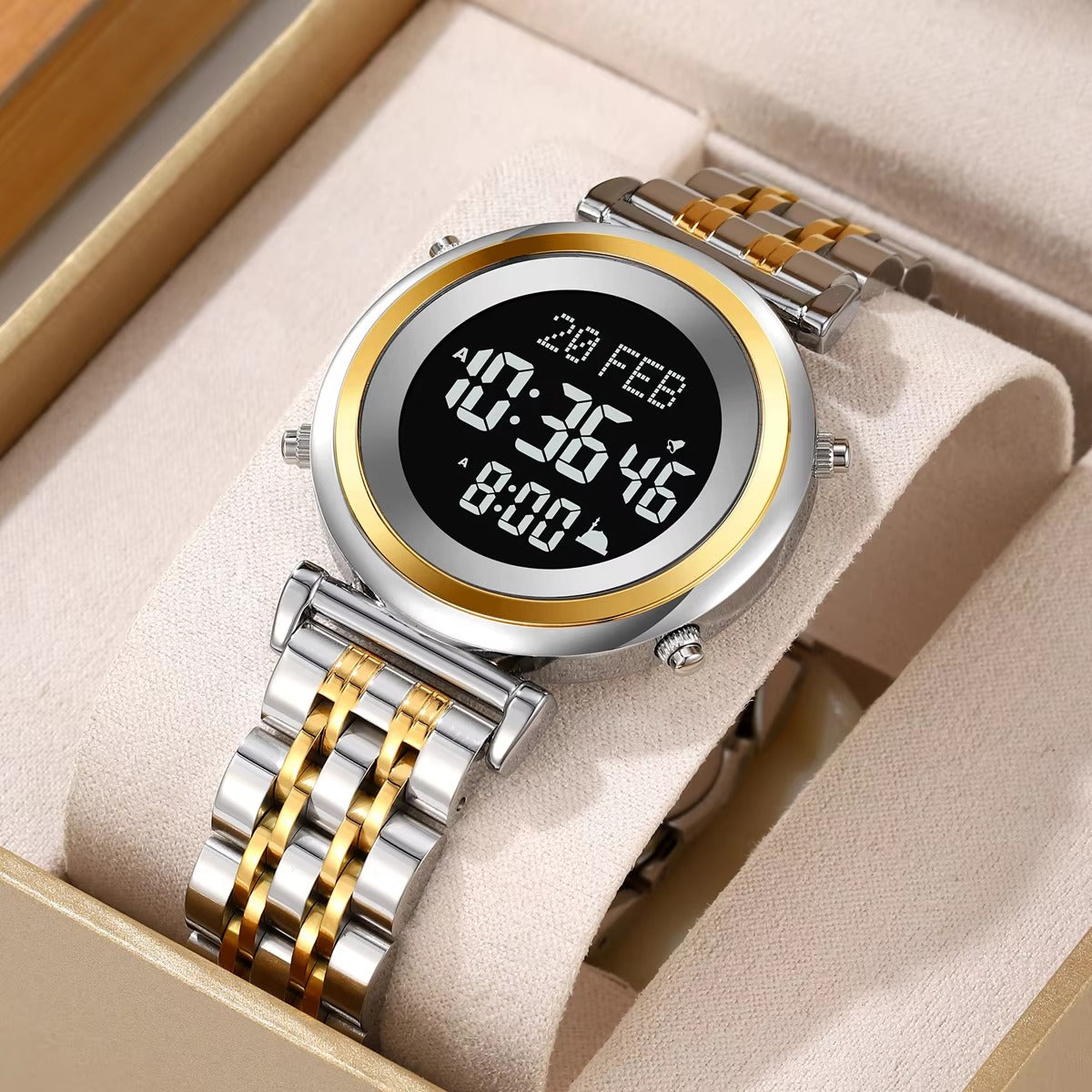 SKMEI - 2139 - Qibla Azan Time Reminder Prayer Watch - silver/gold-black image 2