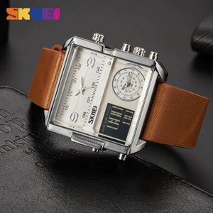 Skmei - 1584 - Sports Quartz Waterproof Tiple time - Silver/Brown-Leather image 5