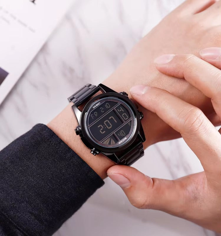 SKMEI - 1448 - Digital Sports Stainless Steel Waterproof Watch - Black image 4