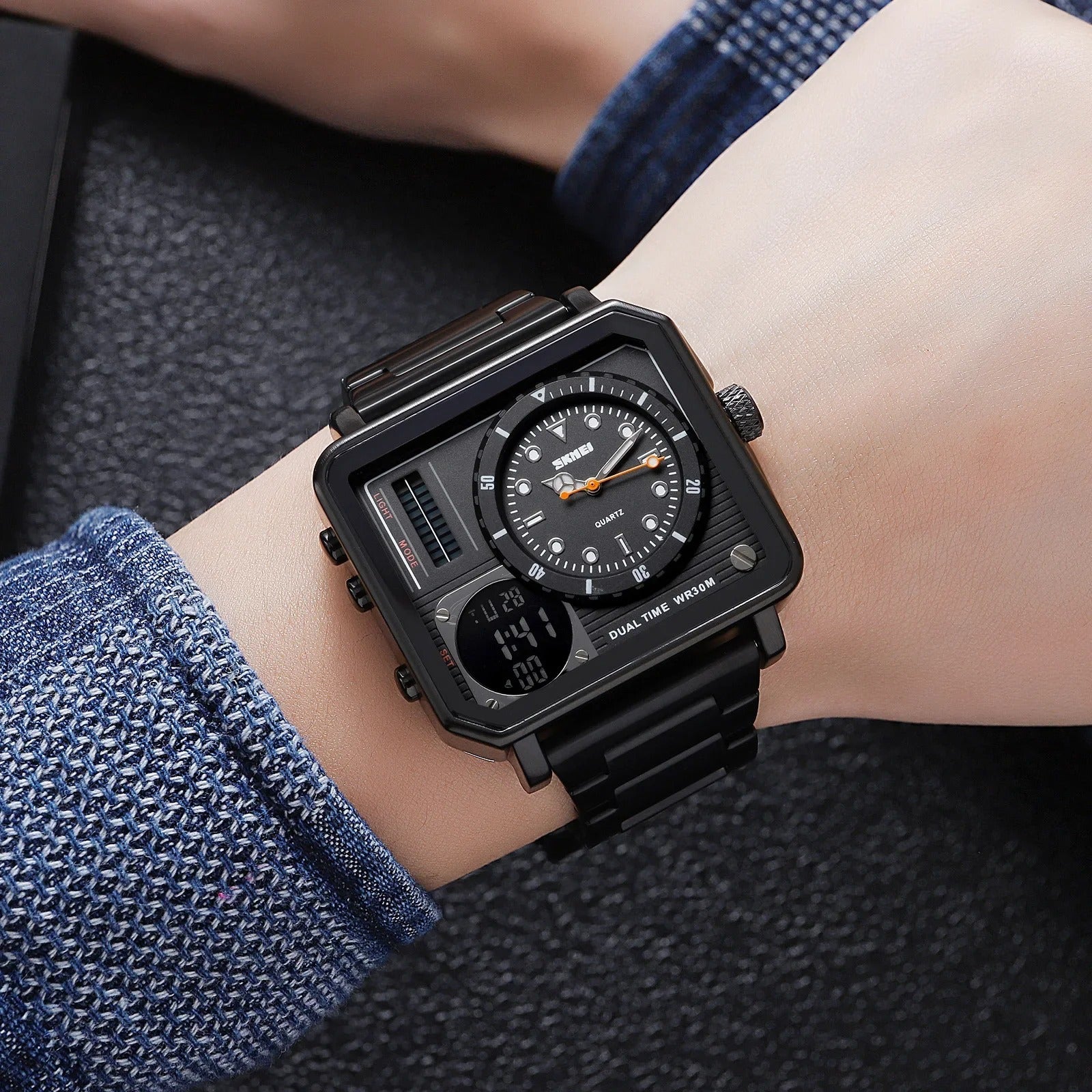 SKMEI - 2025 - LED Backlight Large Screen Multi-Time Zone Waterproof Watch - Black image 3