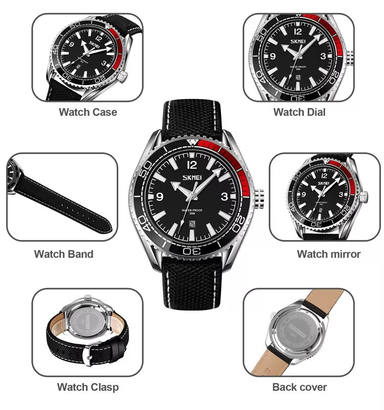 Skmei - 9291 - Fashion Business Genuine Strap Waterproof - Black image 3