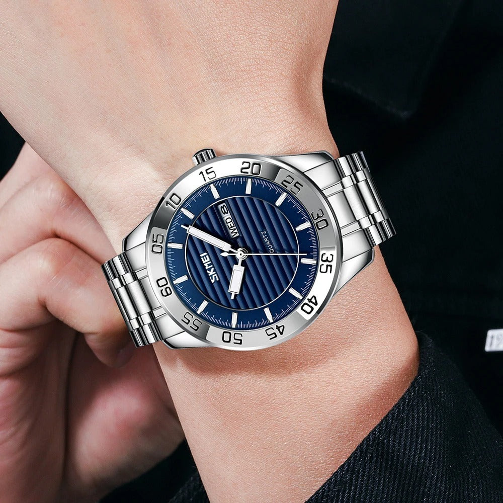 Skmei - 9293 - Premium Steel Quartz Performance Watch - silver/blue image 3