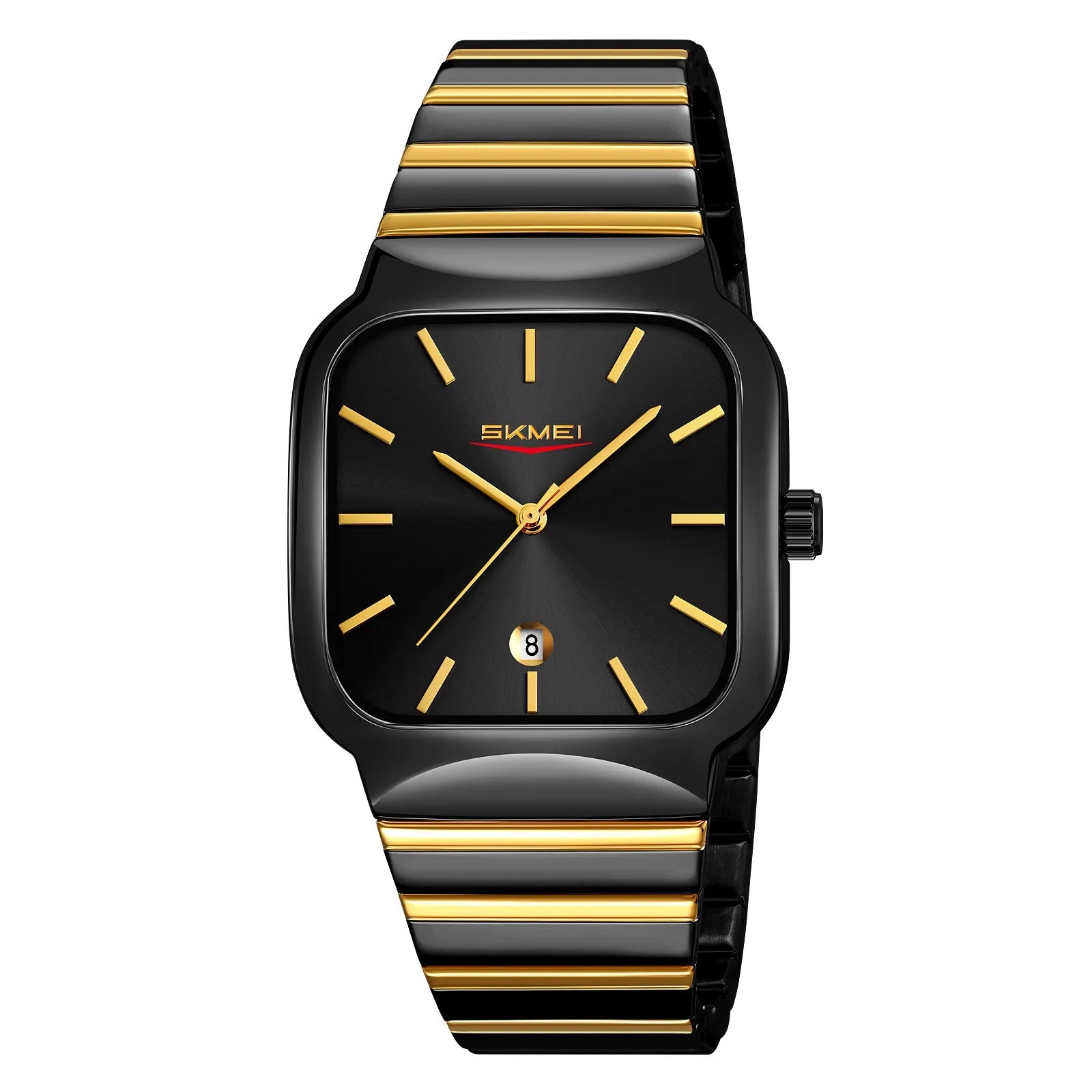 Skmei - 9361 - Luxury Square Men Quartz Watch Waterproof -Black/Gold-Black image 1