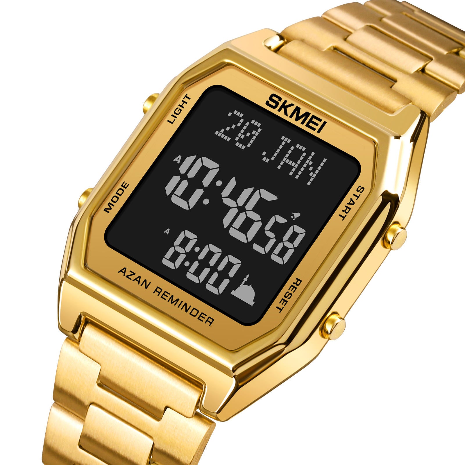 SKMEI - 1763 - Qibla Azan Time Reminder Prayer Watch - gold black image 3