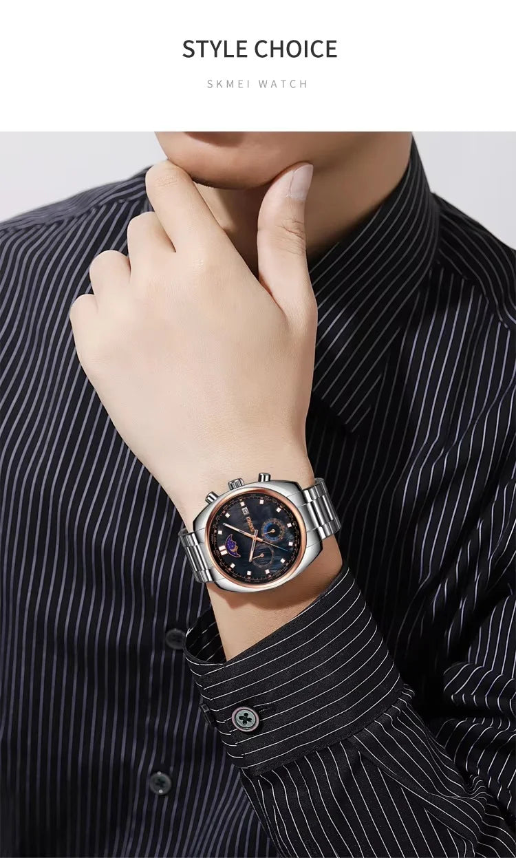 SKMEI - 9325 - Quartz Luxury Moon Phase Chrono Watch - RoseGold/Black image 7