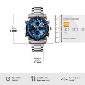 Skmei – 1389 – Dual Display Waterproof Business Watch - Silver/Blue image 3