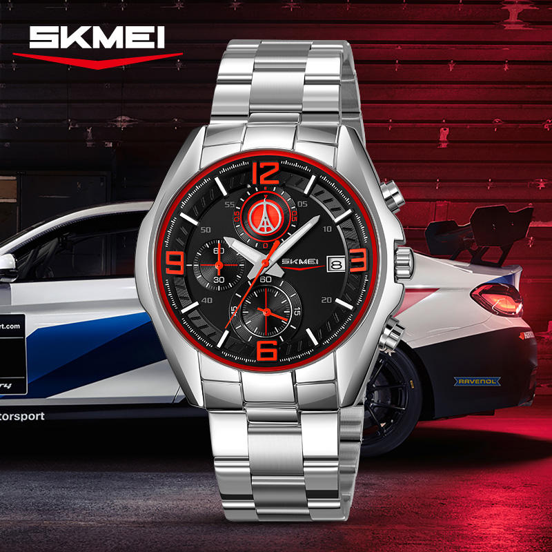 SKMEI - 9346 - Sport Chronograph Quartz Stainless Steel Watch - red image 1