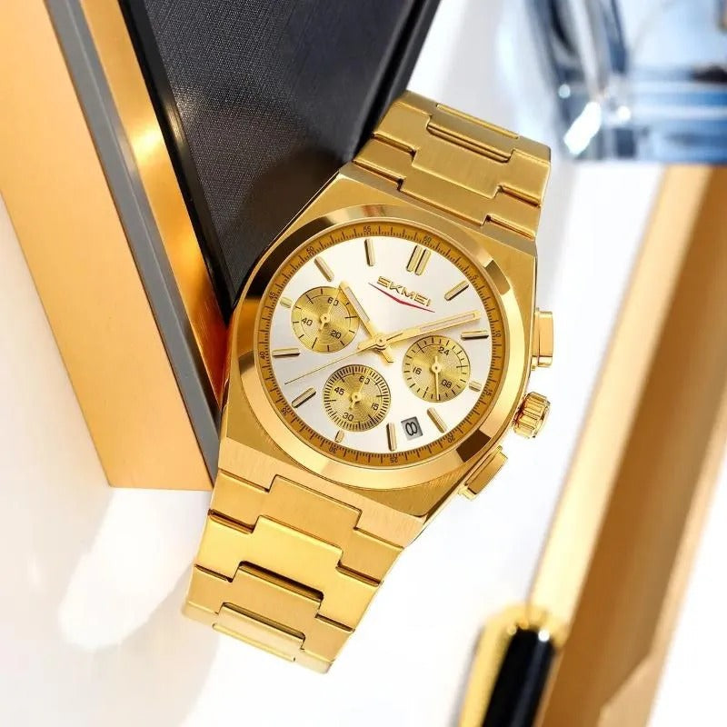 SKMEI - 9371 - Premium Quartz Chronograph Watch - Gold/Silver image 2
