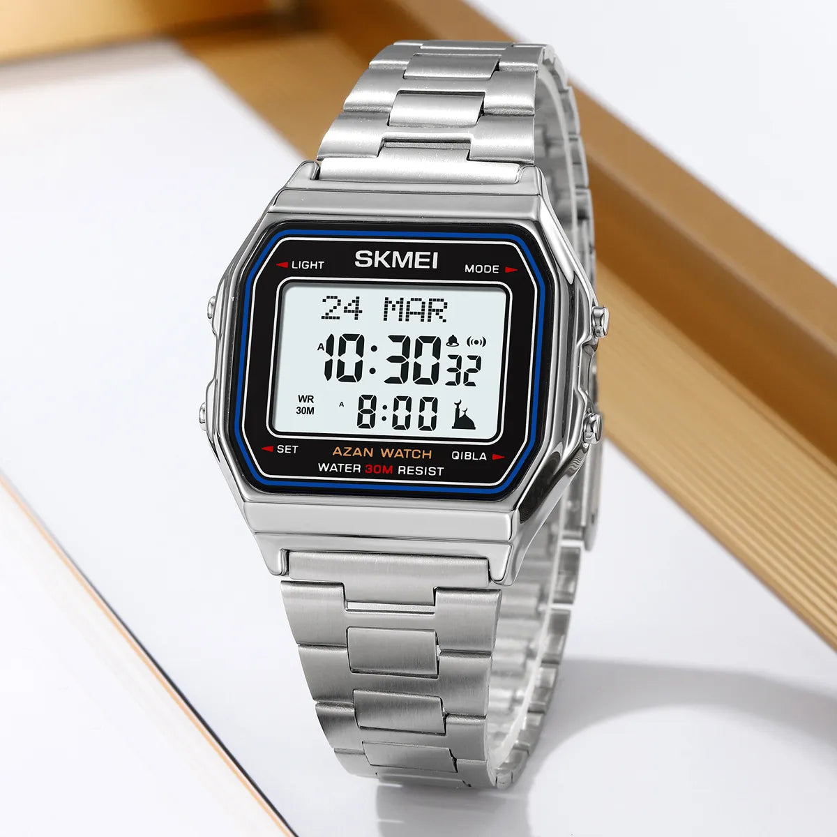 SKMEI - 2194 - Qibla Azan Time Reminder Prayer Watch - silver image 1