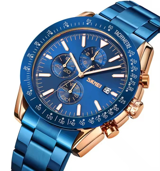 SKMEI - 9253 - Elite Chronograph Watch - Rosegold/Blue-Steel image 0