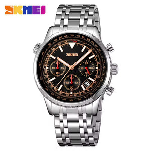 SKMEI 9333 Analog Chronograph Stainless Steel Watch - Silver/Black image 0