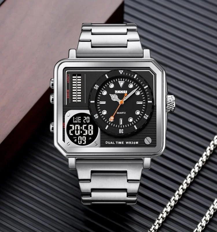 SKMEI - 2025 - LED Backlight Large Screen Multi-Time Zone Waterproof Watch - Silver image 2