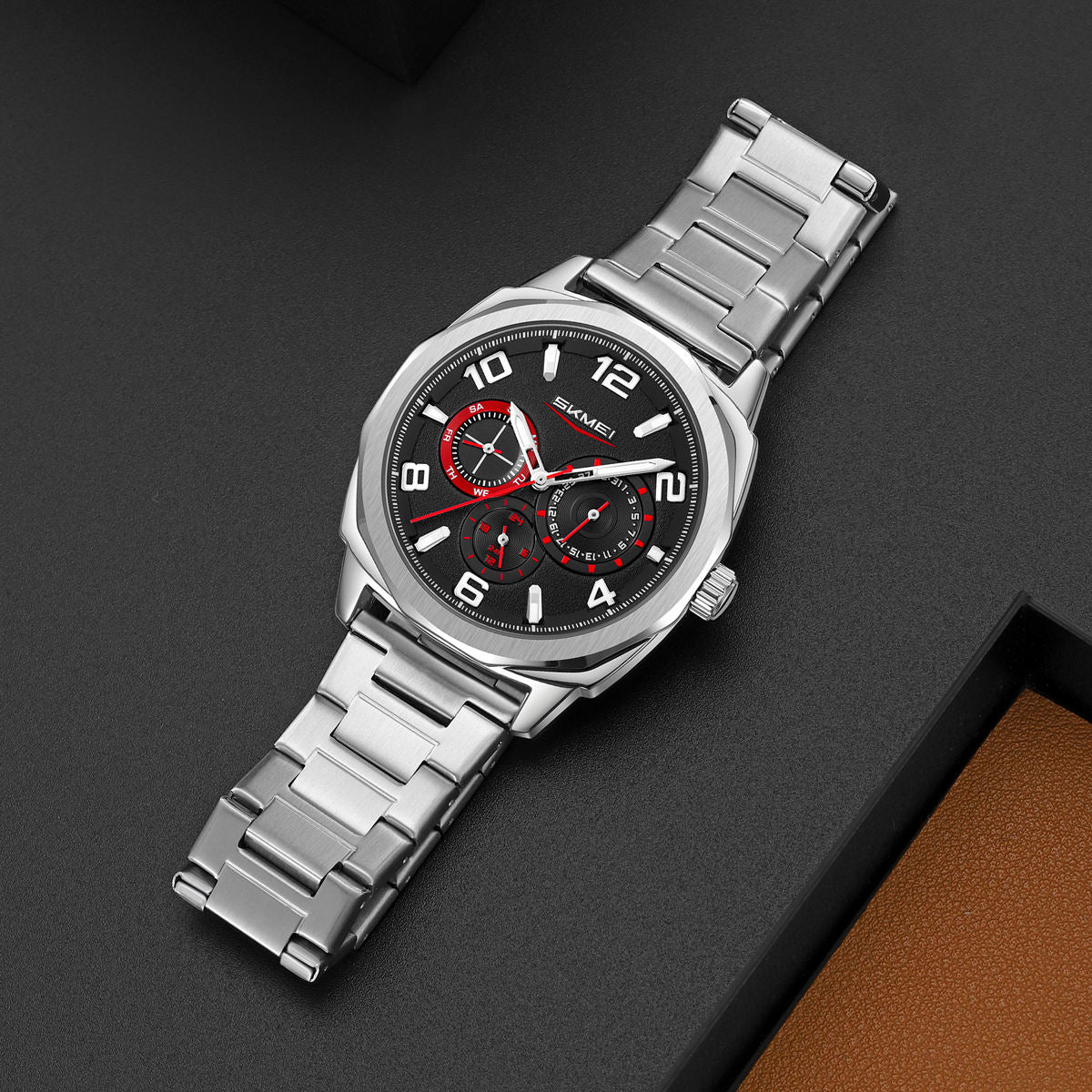 SKMEI - 9350 - 3ATM Waterproof Men Business Watch - Silver/Black image 0