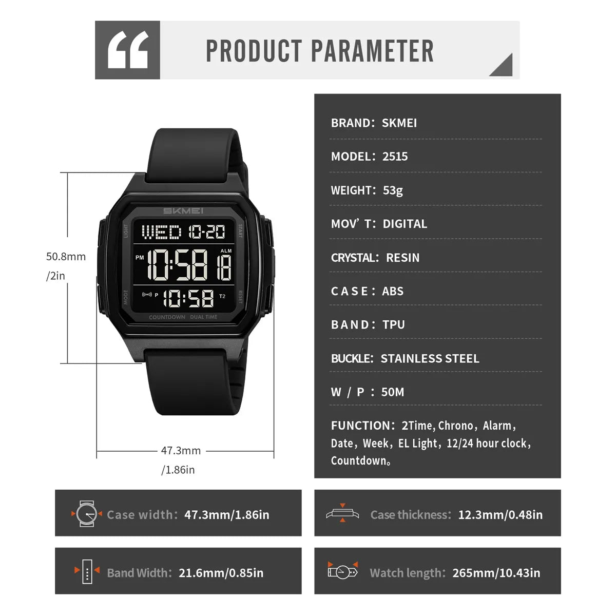 SKMEI - 2515 - Digital Sports Watch - black image 2