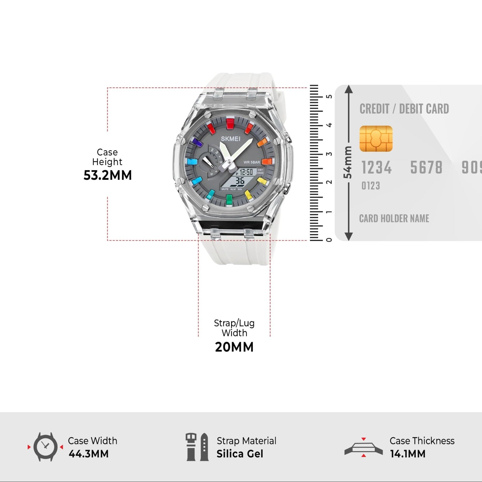 Skmei - 2100 - World Time 50m Waterproof - White/Grey image 3