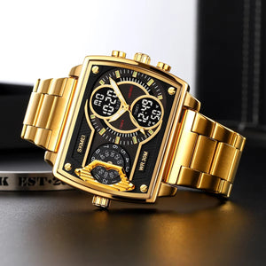 SKMEI 2229 Multi-Zone Analog Digital Sports Watch - gold/black-steel image 0