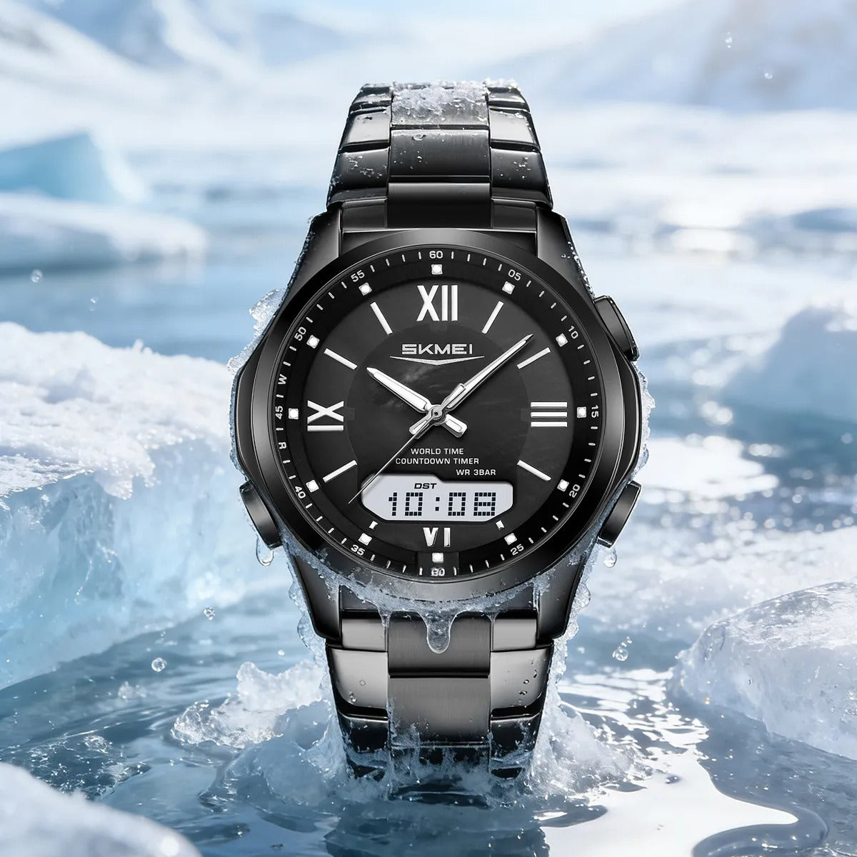 SKMEI 2459 Analog Digital World Time Sports Watch - black/black image 1