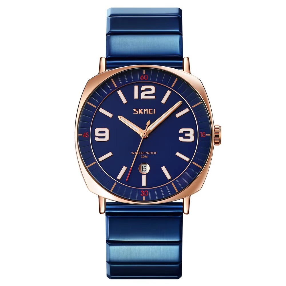 SKMEI - 9280 - Slim Steel Analog Quartz Watch - Rosegold/Blue image 1