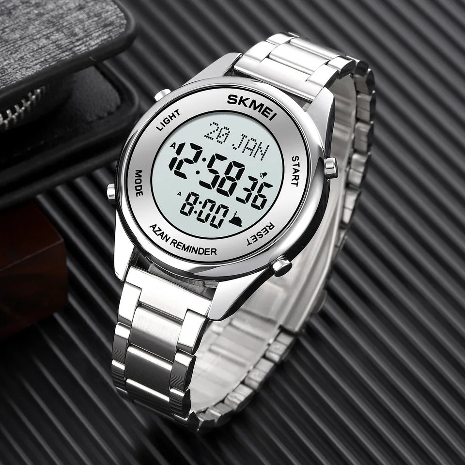 SKMEI - 1861 - Qibla Azan Time Reminder Prayer Watch - Silver/white image 2