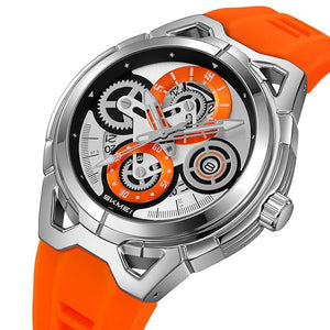 SKMEI - 9349 - Silicone Quartz Luxury Watch - Silver/Orange image 0