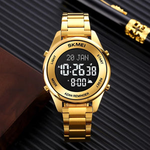 SKMEI - 1861 - Qibla Azan Time Reminder Prayer Watch - gold black image 2