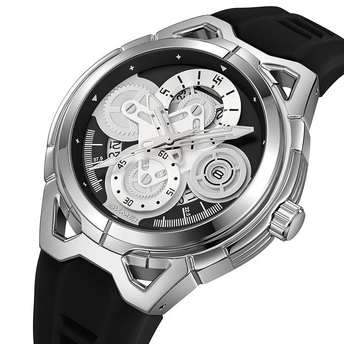 SKMEI - 9349 - Silicone Quartz Luxury Watch - Silver/Black image 0