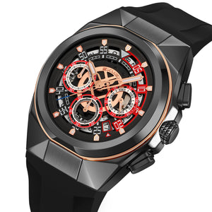 SKMEI - 9377 - Sporty Multi-Function Quartz Watch - black/black-red image 2