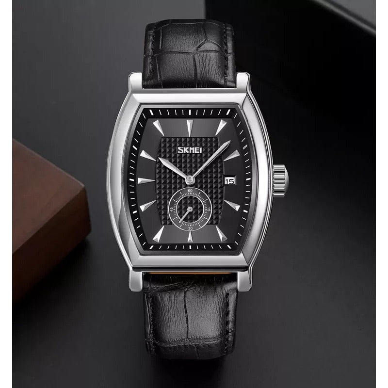 Skmei- 9306 - Leather Strap Quartz Alloy case Downsecond - silver black image 0