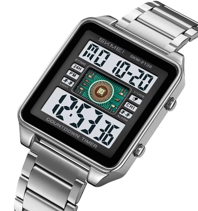 SKMEI 2136 Multi-Display Digital Chronograph Sports Watch- Silver/White image 0