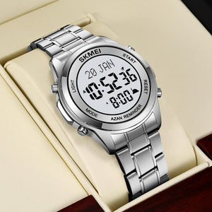 SKMEI - 2097 - Qibla Azan Time Reminder Prayer Watch - silver/white image 0