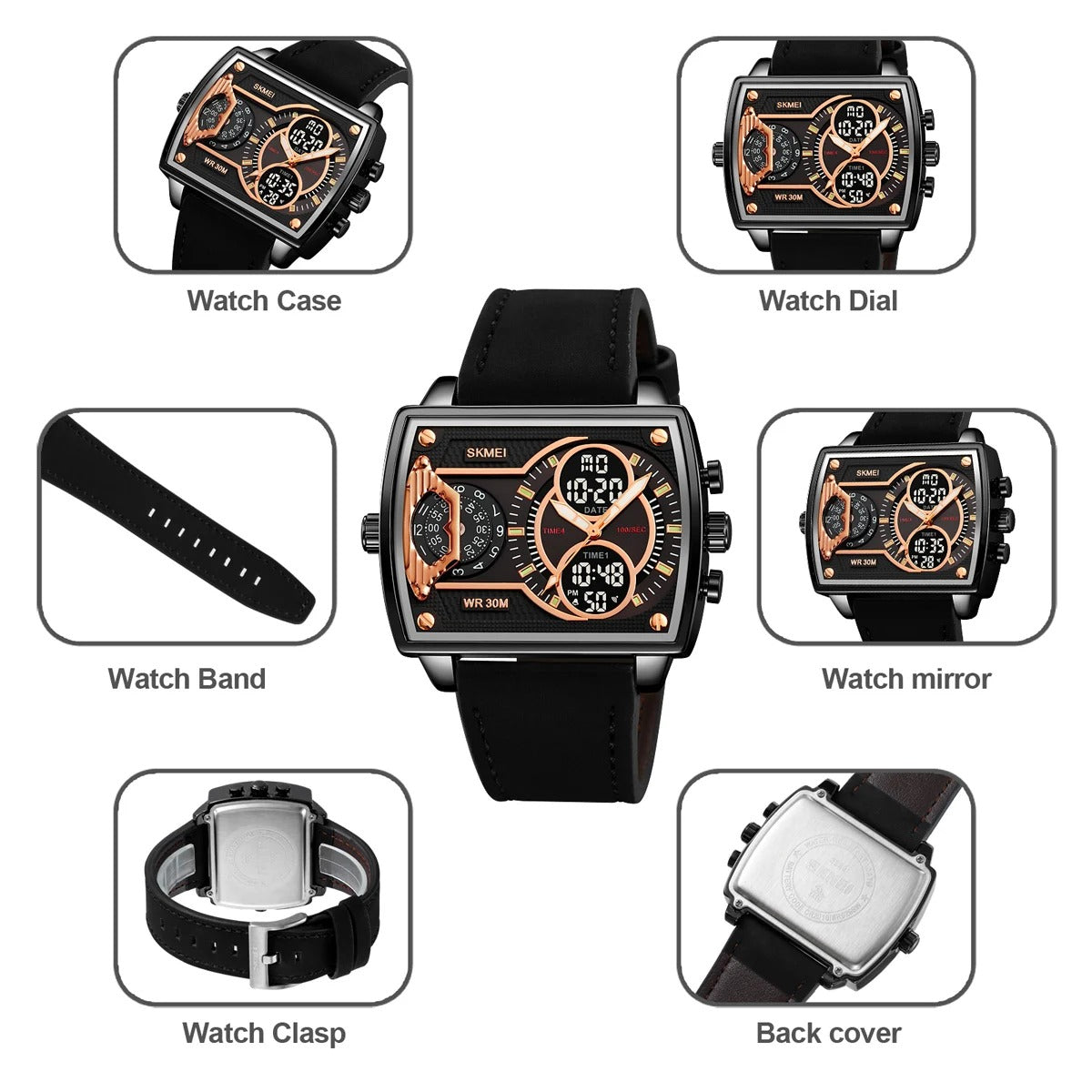 SKMEI 2229 Multi-Zone Analog Digital Sports Watch - Black/Black-Leather image 1