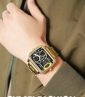 SKMEI 2229 Multi-Zone Analog Digital Sports Watch - gold/black-steel image 3