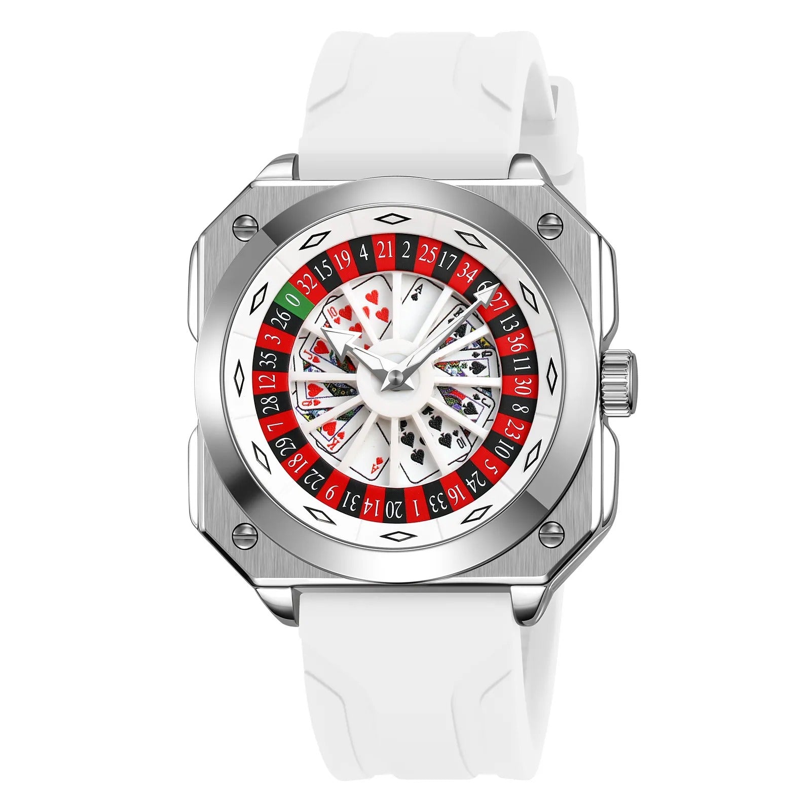 SKMEI - 9379 - Rotating Poker Dial Silicone Wrist Watch - Silver/white image 0