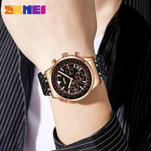SKMEI 9333 Analog Chronograph Stainless Steel Watch - Rosegold/Black image 4