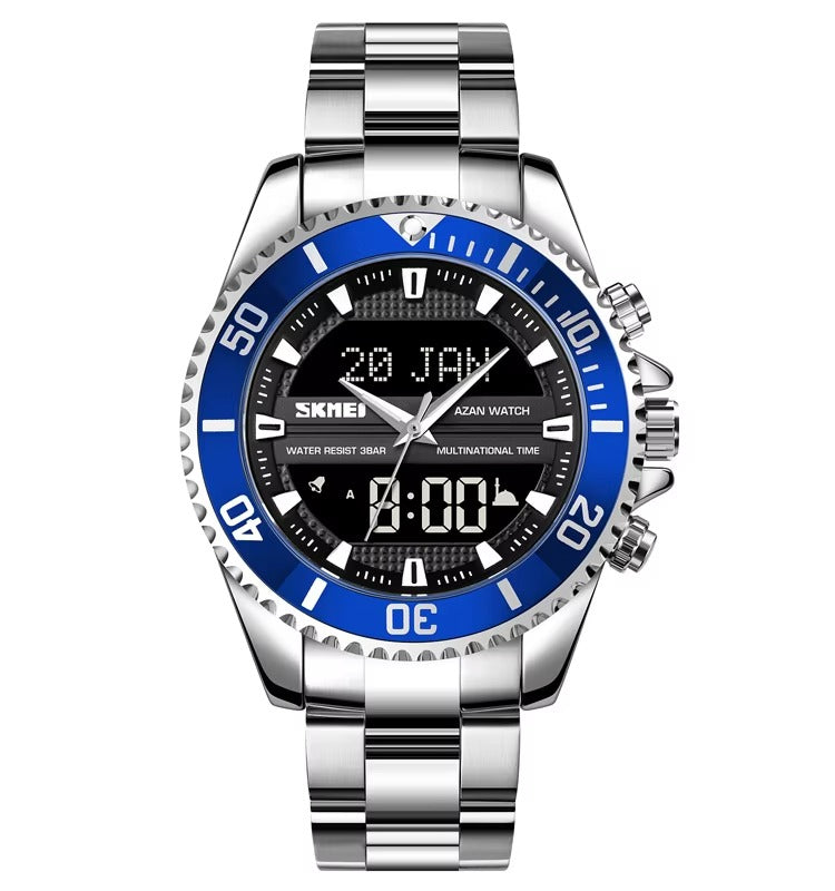 SKMEI - 1896 - Qibla Azan Time Reminder Prayer Watch - silver/blue image 0