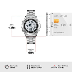 Skmei - 2019 - Advanced Digital Features Dual Time Watch - silver-white image 5