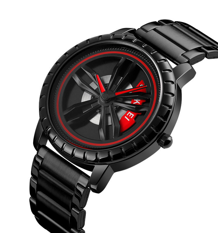 SKMEI - 1634 - Rotating Wheel Quartz Analog Dial Watch - black stainless steel belt image 1