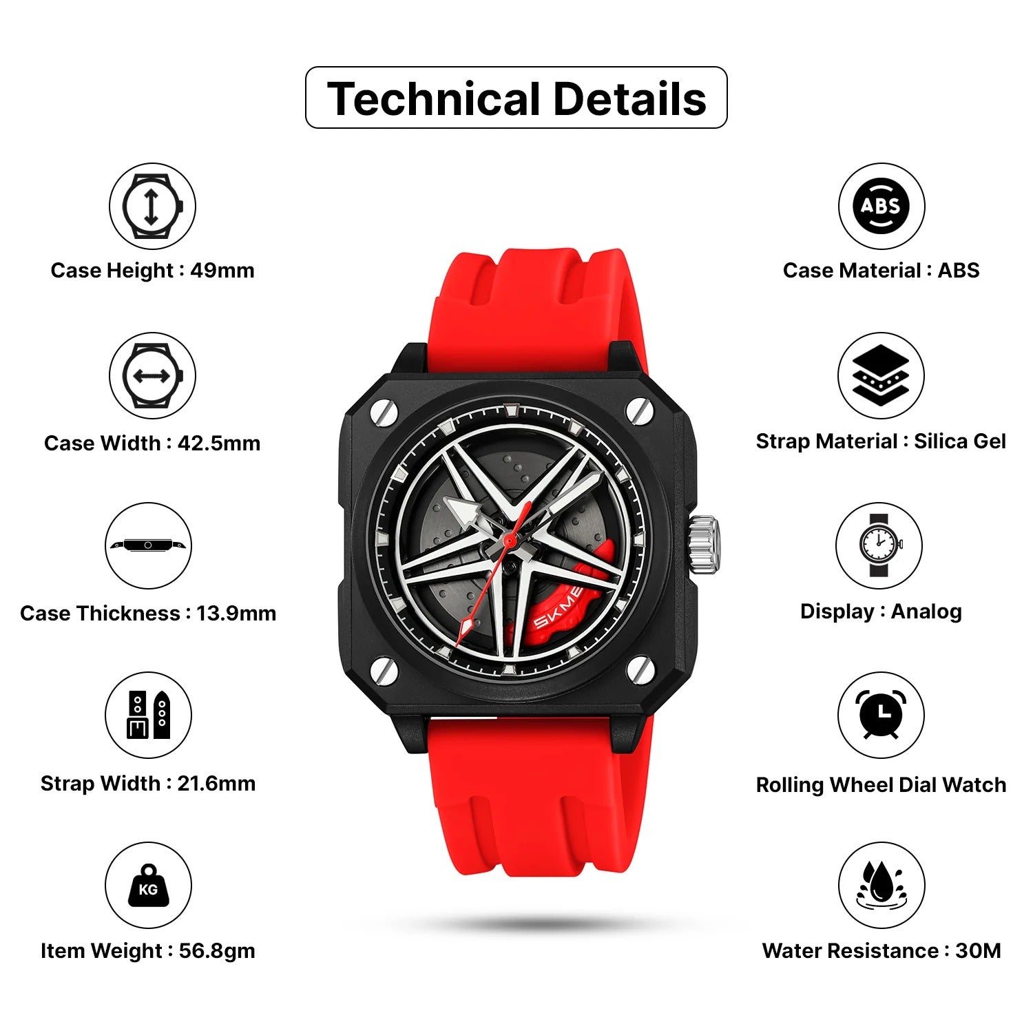 SKMEI - 2362 - Trendy Wheel Spinner Quartz Silicon Strap - Red image 4