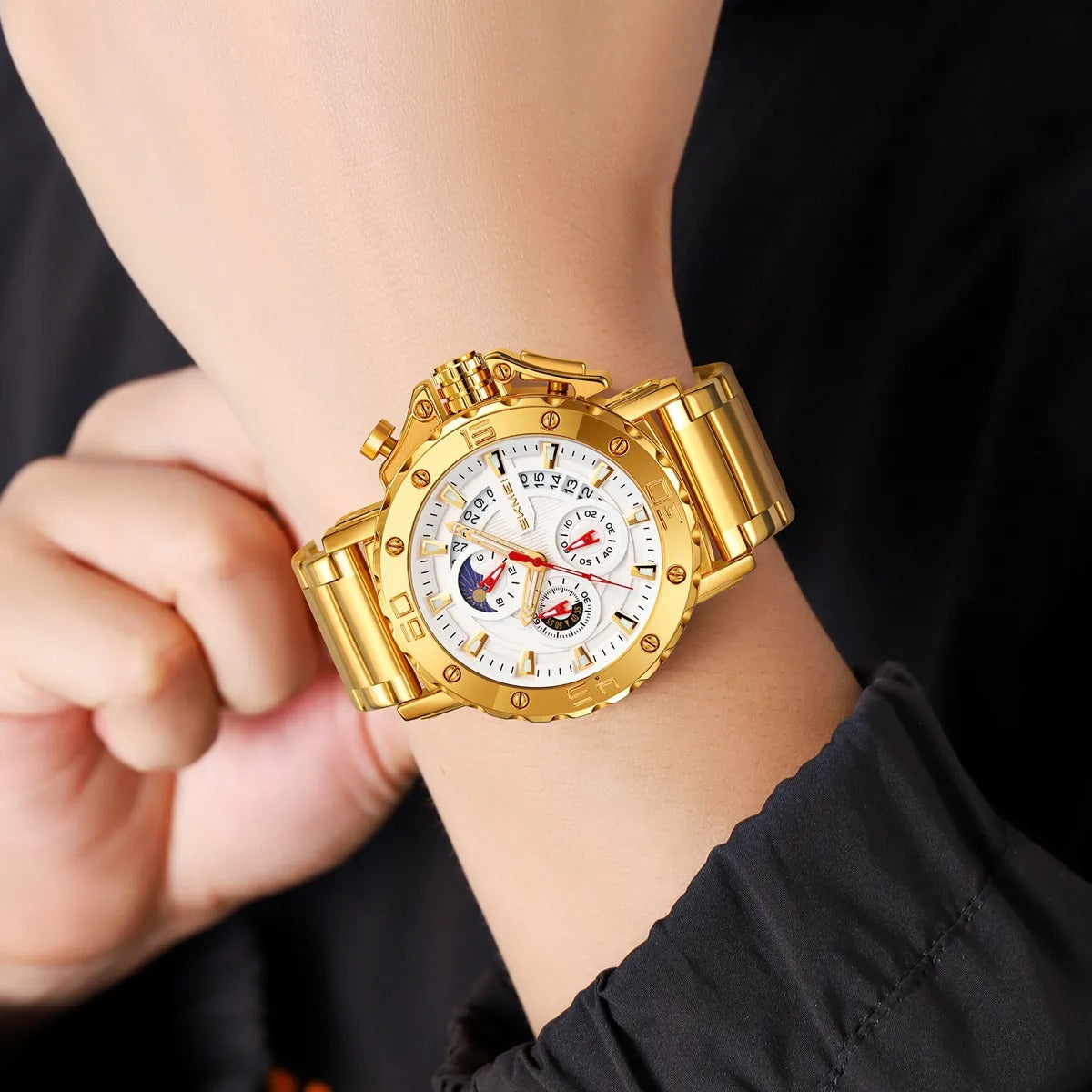 SKMEI - 9344 - Multifunctional Calendar Chronograph Sports Quartz Watch - gold/silver image 3