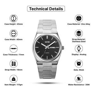SKMEI - 9288 - Business Class Luxury Watch - Silver/Black image 6