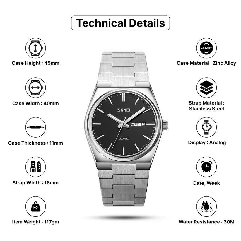 SKMEI - 9288 - Business Class Luxury Watch - Silver/Black image 6