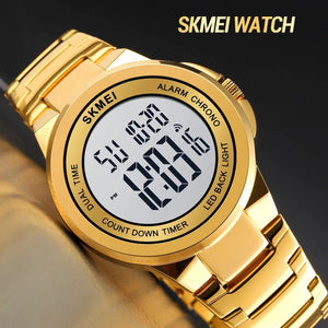 Skmei - 2271 - Digital Dual Time Men's Stainless Steel Watch - gold image 1