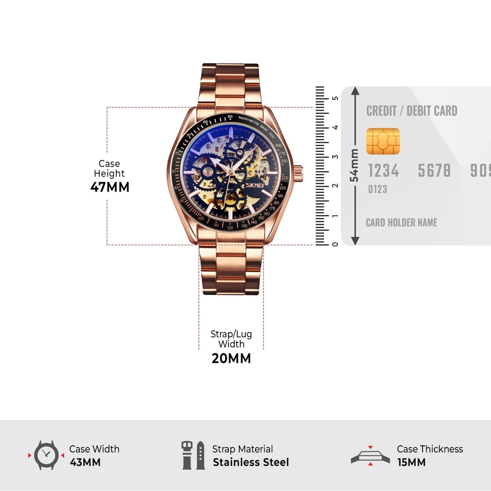 SKMEI - 9194 - Automatic Skeleton Machine - rose gold image 3