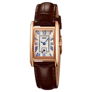 SKMEI - 2297 - Women Down Second Leather Strap Quartz Watch - rose gold/brown image 2
