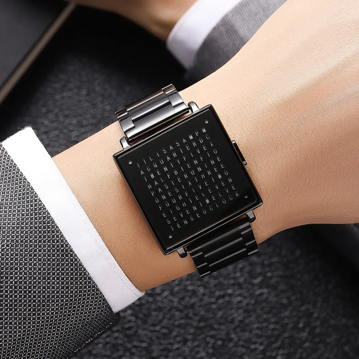 Skmei - 2388 - Luxury Word Dial Watch - Black-Steel image 2