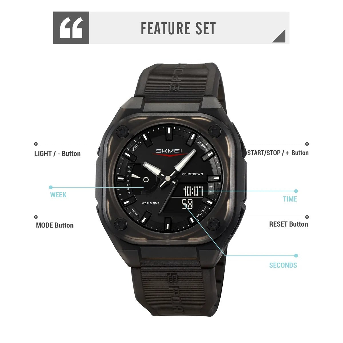 Skmei - 2328 - World Master Dual Display Watch - Black/Transparent image 6