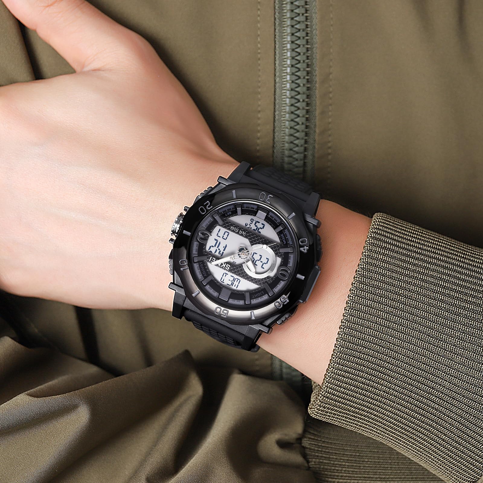 SKMEI - 2098 - Digital Dial Silica Gel Strap Watch for Men - black-white image 3