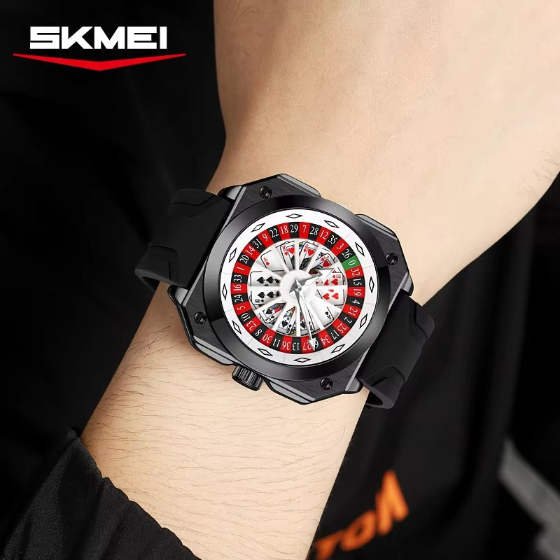 SKMEI - 9379 - Rotating Poker Dial Silicone Wrist Watch - Black/black image 1